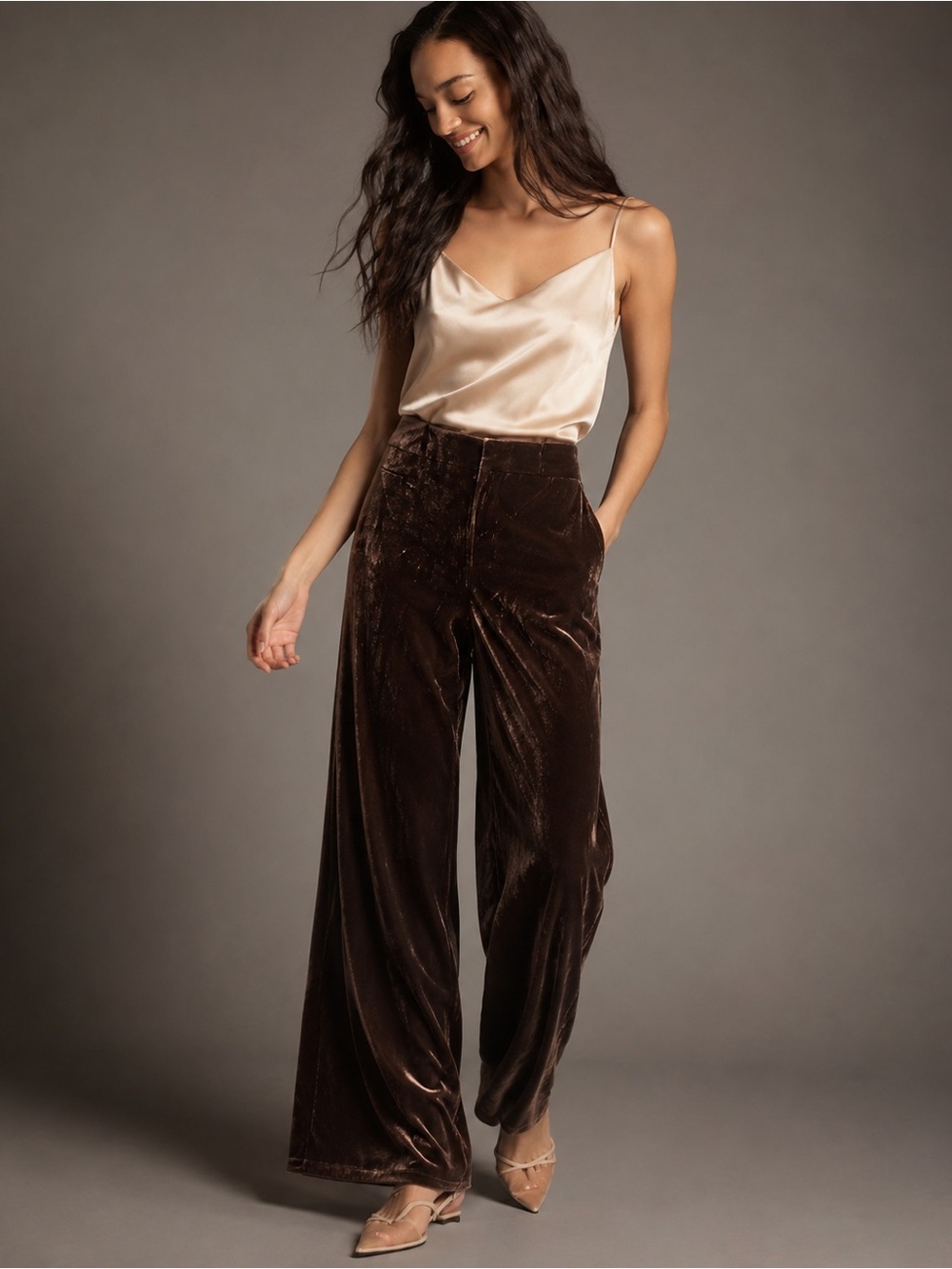 Anthropologie Tilda Velvet Wide Leg Pants XXS Cocoa Brown Holiday